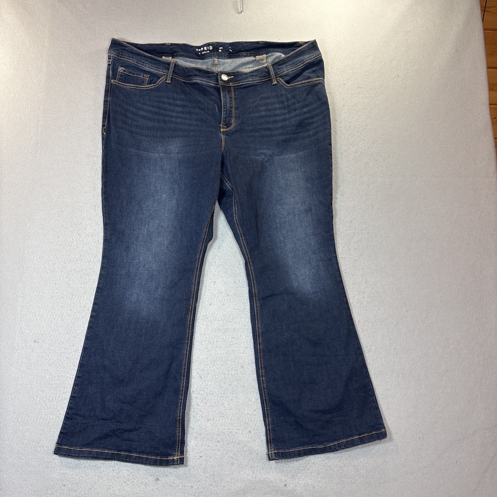 Torrid Blue Flare Women's Jeans 24 R Stretch Dark Wash Whiskering Bohemian - Picture 2 of 9